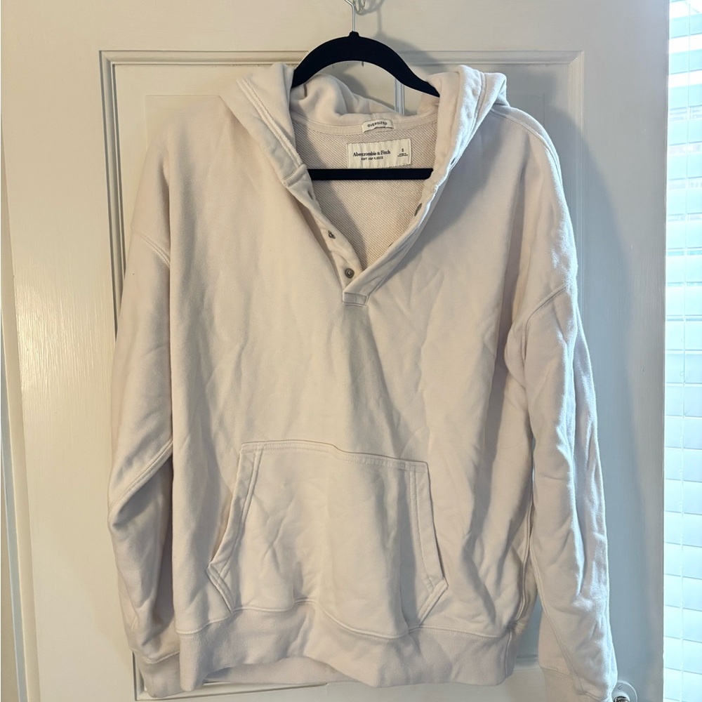 Abercrombie & Fitch Men's Cream Hoodie Sweater